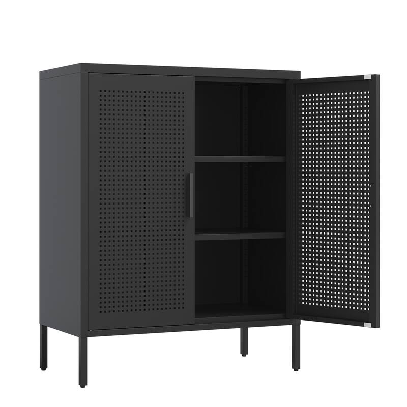 Metal Storage Cabinet with 2 Doors and 2 Adjustable Shelves, Steel Lockable Garage Storage Cabinet