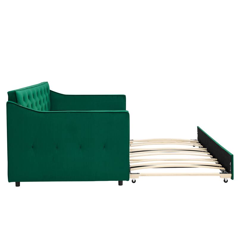 Twin Upholstered Daybed with Pop-Up Trundle & USB Charging Ports