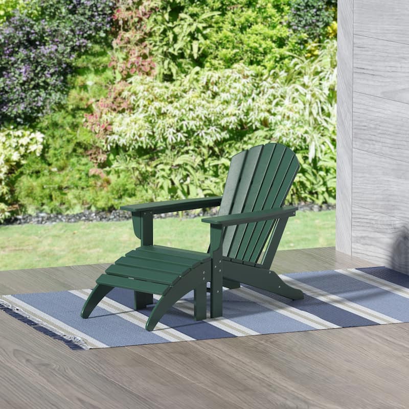 Altura Classic Outdoor Eco-Friendly All Weather Adirondack Chair with Ottoman (2-Piece Set) - Dark Green