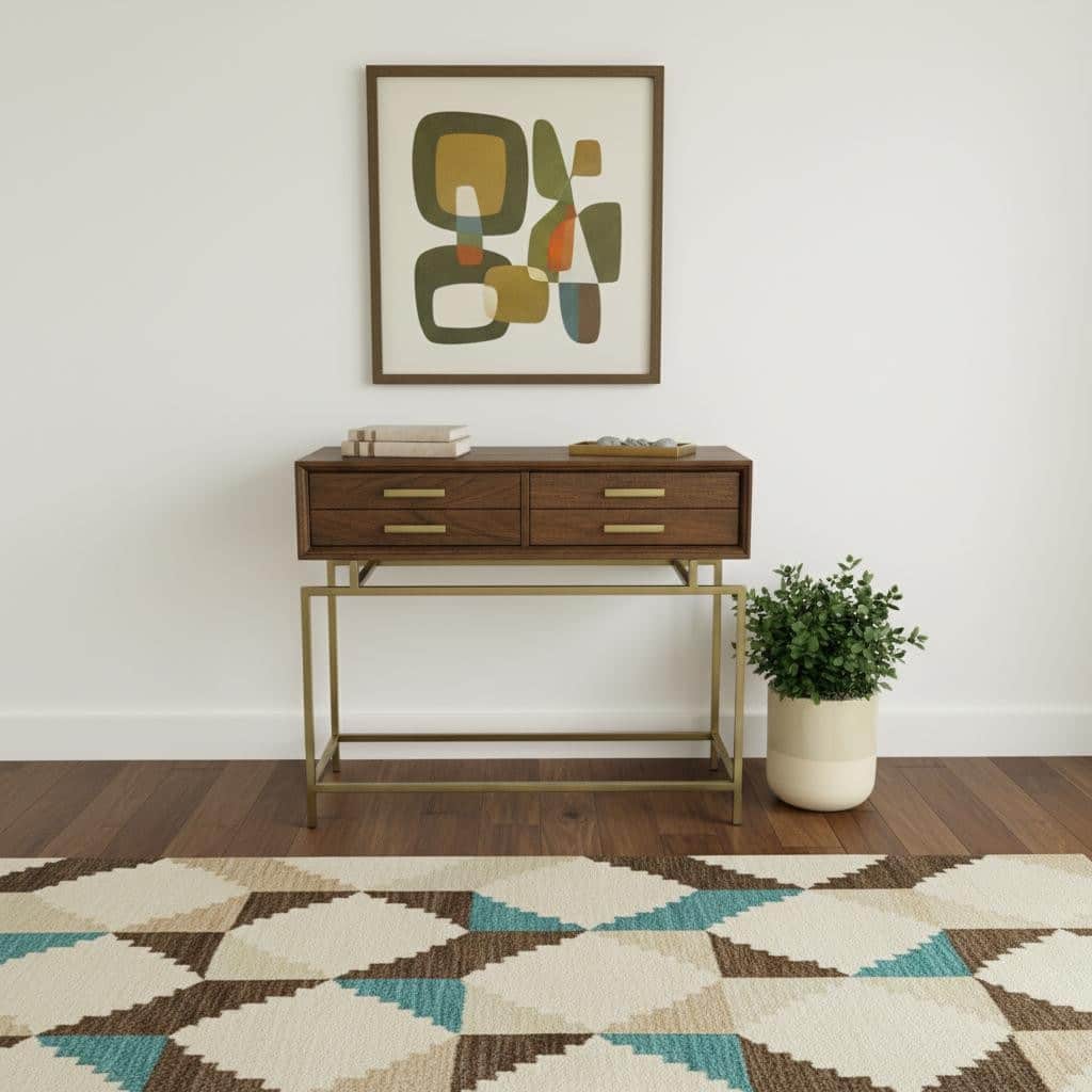 HomeRoots 36" Brown and Brass Solid Wood Distressed Frame Console Table With Storage - 36.00 in. x 30.00 in. x 14.00 in.