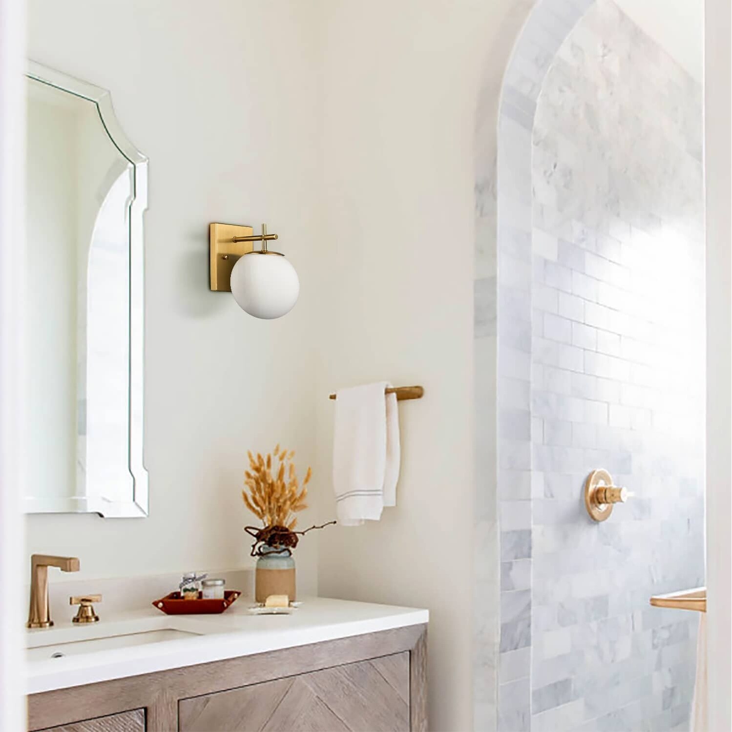 Modern milky store globe bath sconce