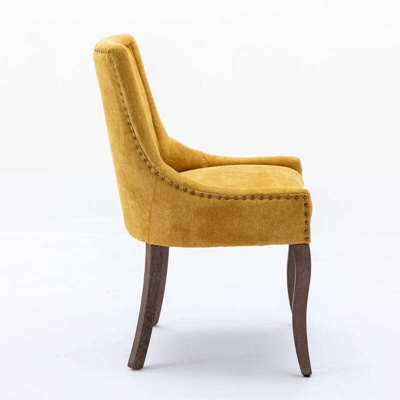 Ultra Side Dining Chairs Set of 2, Tufted Upholstered Fabric Dining Chairs, Accent Chairs with Wood Legs & Nailhead Trims