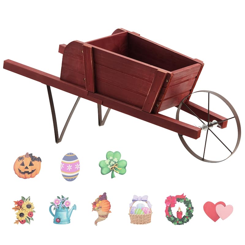Costway Wooden Wagon Planter Decorative Indoor/Outdoor Rustic Flower - See Details