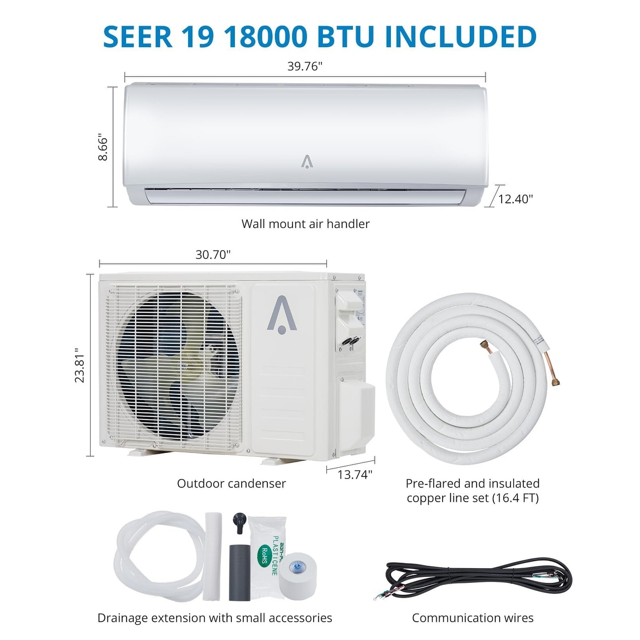 18000 BTU Smart Mini Split AC/Heating System 19 SEER Split Inverter