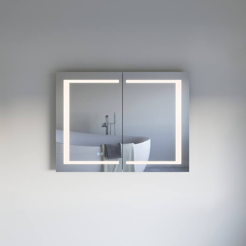 Fresca FMC024030 Spazio 39-5/16" x 29-1/2" Lighted Frameless Double - Silver - Silver Finish