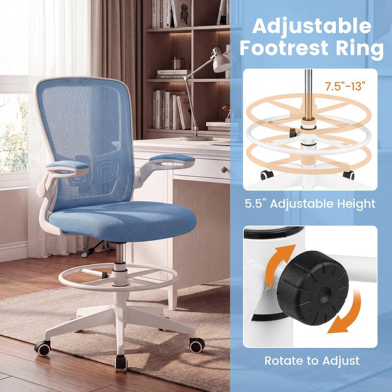 Gymax 2PCS Home Office Drafting Chair w/Flip-Up Armrests Adjustable