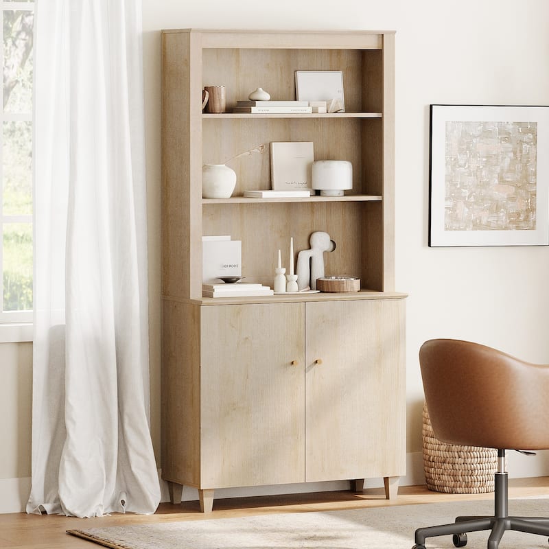 WAMPAT 71" Tall Bookcase with Doors&Storage Cabinet for Home Office