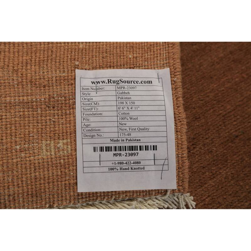 Brown Gabbeh Modern Area Rug Hand-Knotted Wool Carpet - 4'11" x 6'6"