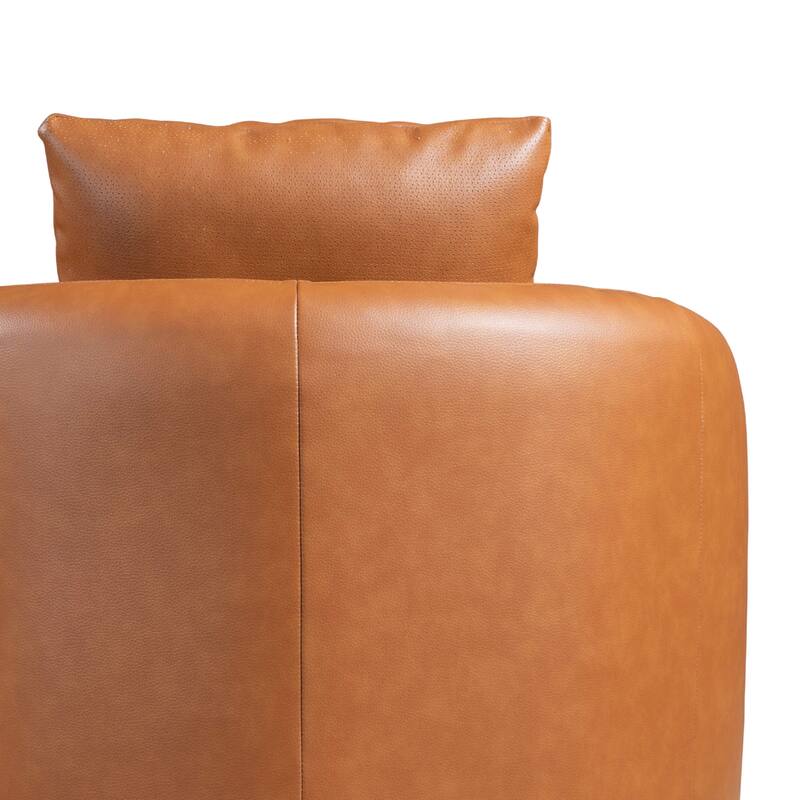 Haas Mid Century Modern Cognac Leather Swivel Barrel Chair