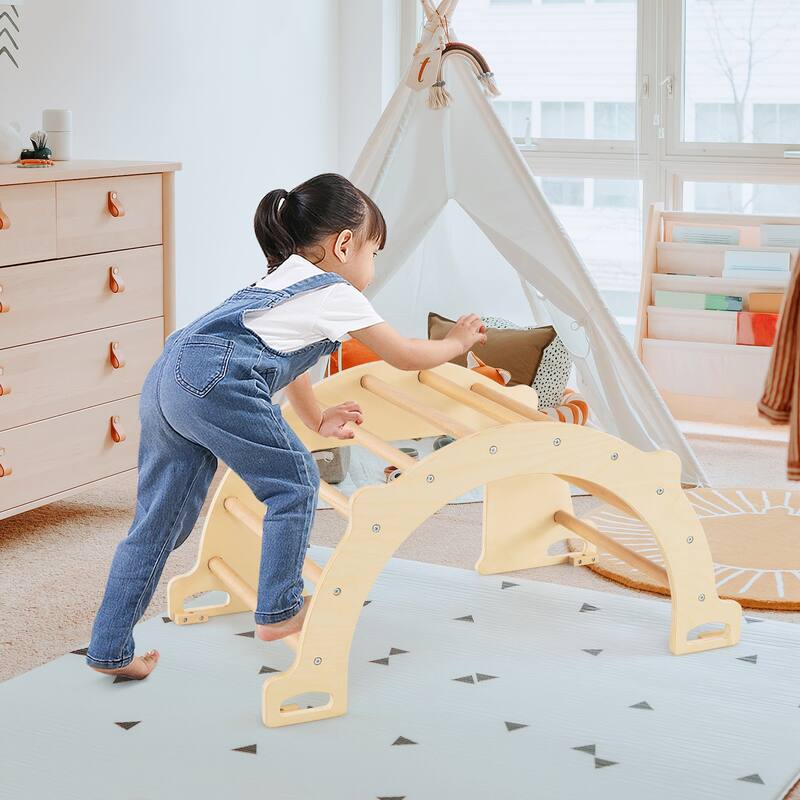Gymax Kids Climbing Arch Sensory Table Montessori Wooden Climber Toy