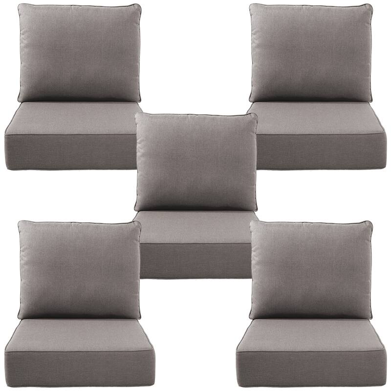 Gymojoy 24"x22"x6" Patio Thick Cushions & Pillows Set - Deep Seat Indoor/Outdoor Water & Fade Resistant - Five Sets - Grey