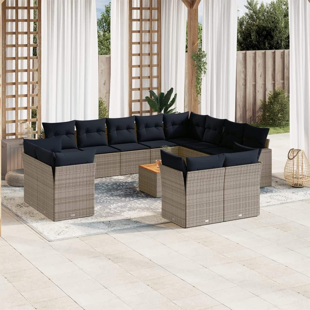 vidaXL Patio Sofa Set with Cushions Outdoor Furniture 13 Piece Poly Rattan - 24.4x 24.4x 27.2