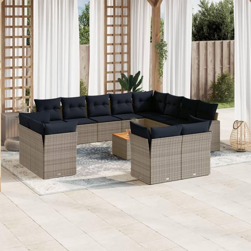 vidaXL Patio Sofa Set with Cushions Outdoor Furniture 13 Piece Poly Rattan - 24.4x 24.4x 27.2 - Grey