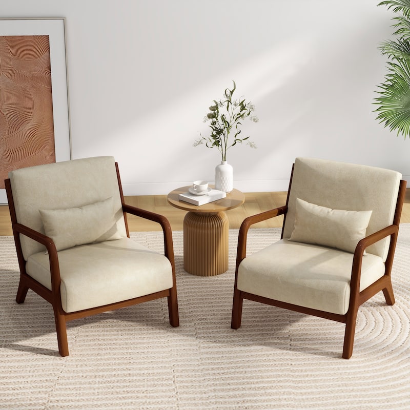 2 Set Mid Century ModernUpholstered Accent Chairs Armchair with Pillow