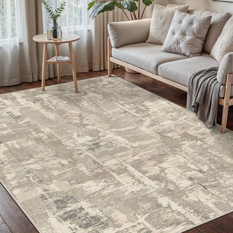 Mcow Textural Wash Collection Abstract Low-Pile Machine-Washable Area Rug - Light Brown - 8' x 10' - Rectangle