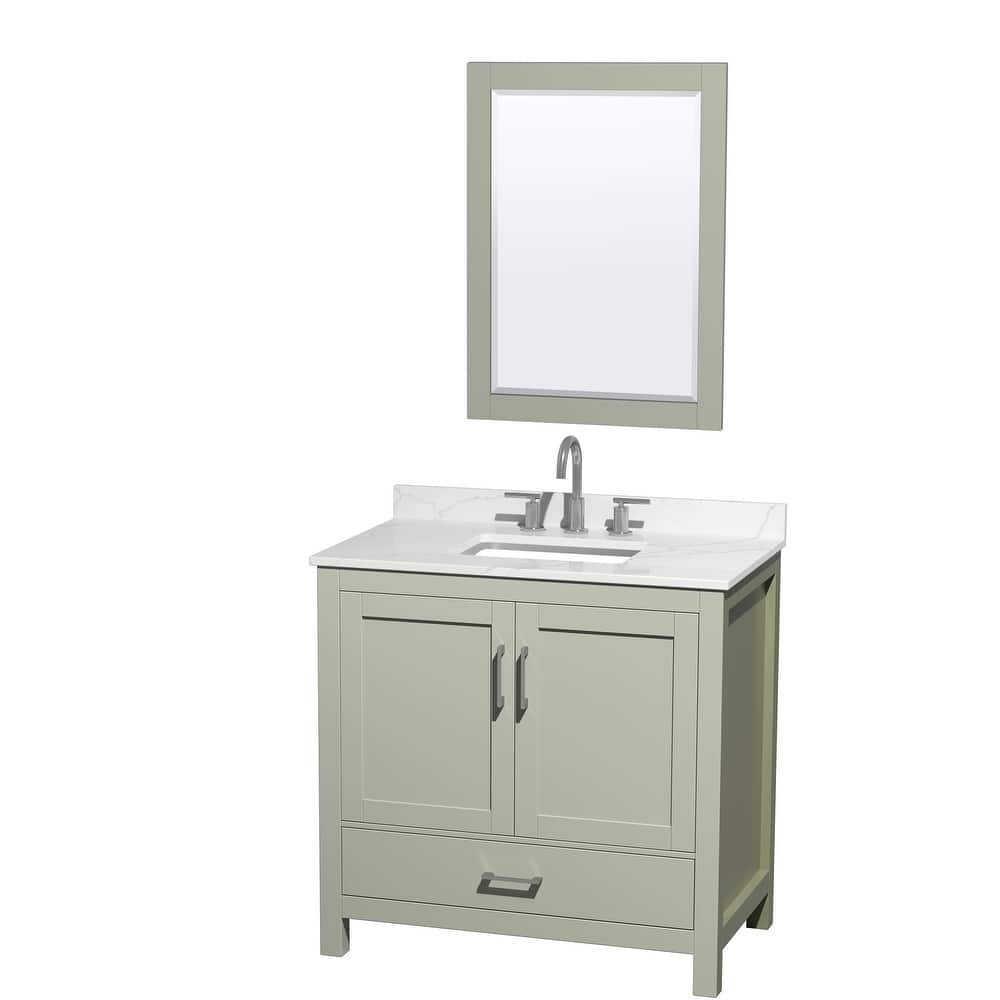 Sheffield 36-inch Single Vanity, 3 Hole Quartz Top, 24-inch Mirror