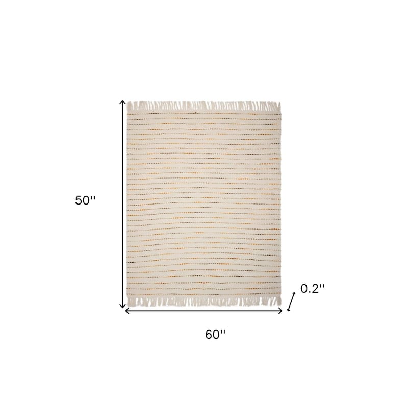 50" X 60" Cream Kantha Cotton Striped Throw Blanket with Embroidery