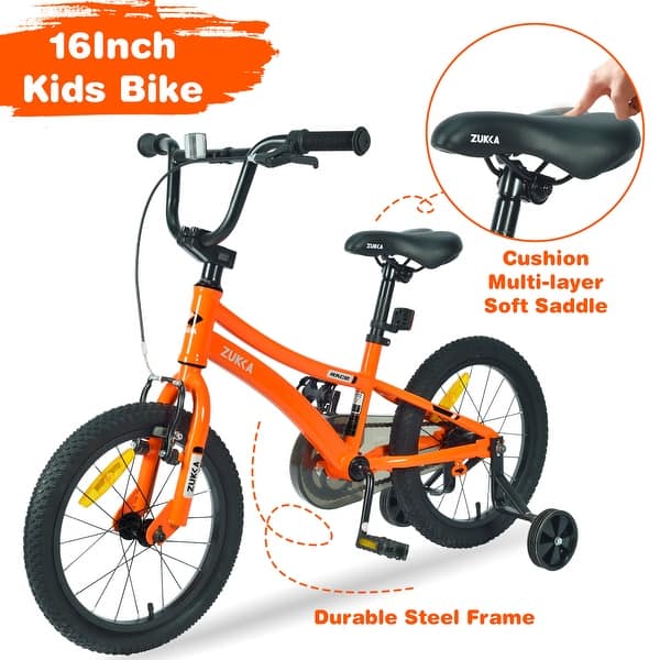 slide 2 of 5, Kids Bike, Kids' Bicycle with Training Wheels, Orange Orange - 5-7 Years
