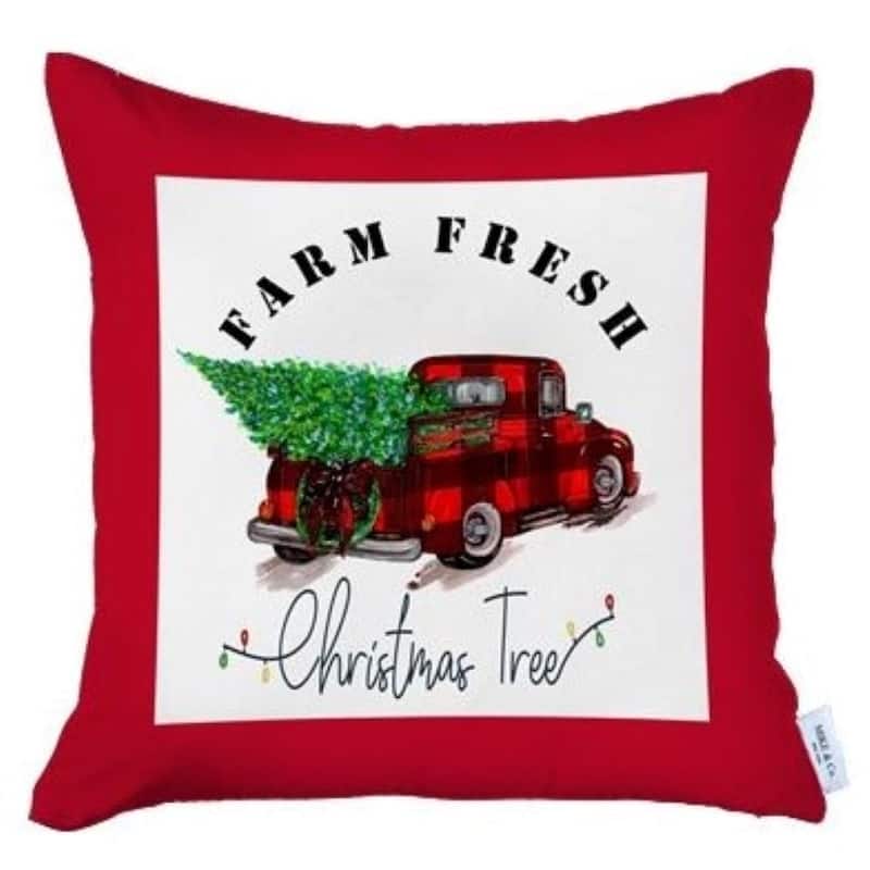 HomeRoots Set of 2 Red Plaid and Red Truck Throw Pillow Covers