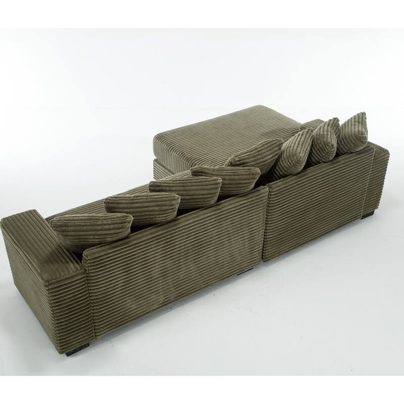 Oversized Two-Piece Couches, L Shaped Sofa, Corduroy, Right Chaise Daybed,with Armrests,Eight Throw Pillows,Corner Sofa