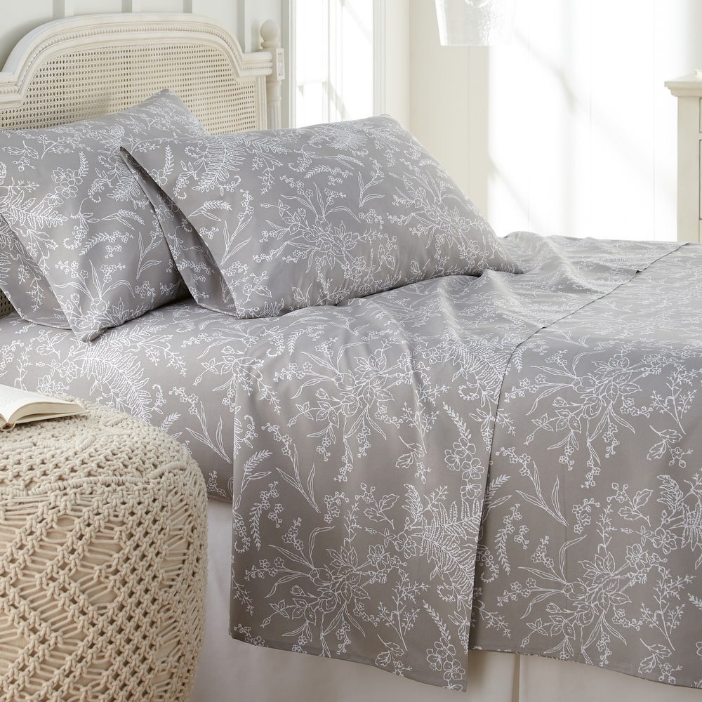 Winter Brush Botanical Print Deep Pocket 4-piece Bed Sheet Set