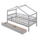 preview thumbnail 7 of 7, Gray Twin Size Wooden House Bed with Two Drawers and Guardrail, Imaginative Sky Roof, Spacious Storage, Solid Pine Construction