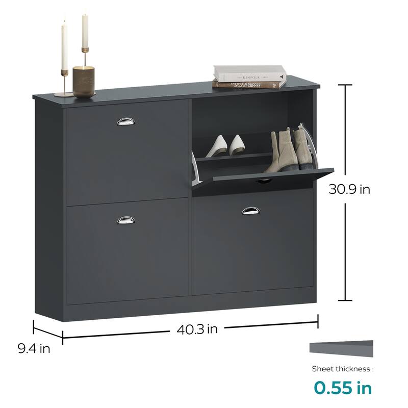 Shoe Cabinet,Hidden Slim Narrow Shoe Rack Cabinet with 4 Drawers for Entryway, Foyer,Hallway,Bedroom,Original Wood Color
