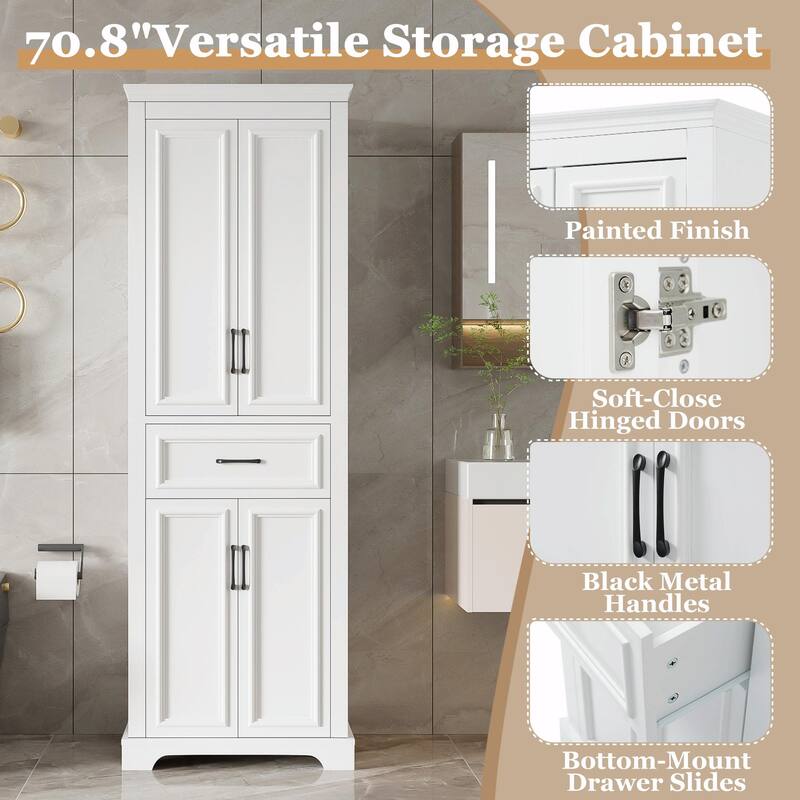 70.8" Freestanding Bathroom Vanity, Modern Elegant Design, 4 Doors & 1 Drawer, Space-Saving Storage