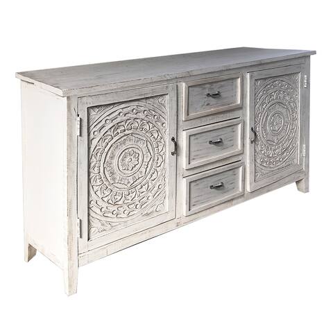 Farmhouse Sideboard with 2 Doors and 3 Drawers, Antique White