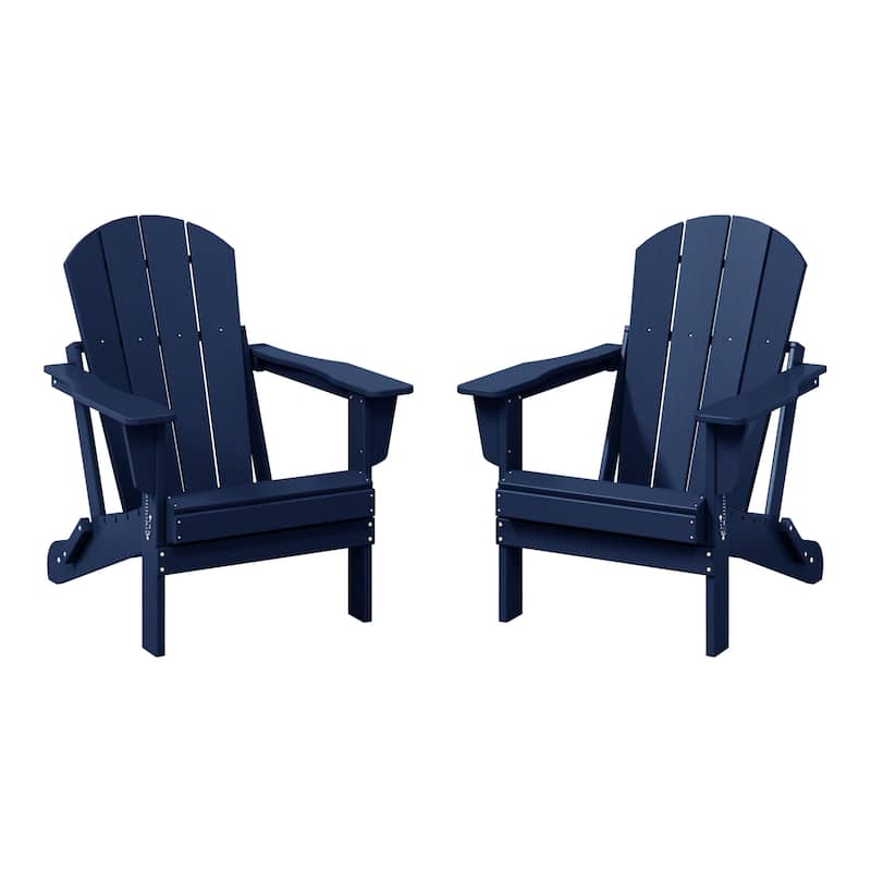 Polytrends Laguna Weather Resistant Outdoor Patio Folding Adirondack Chairs (Set of 2) - Navy Blue