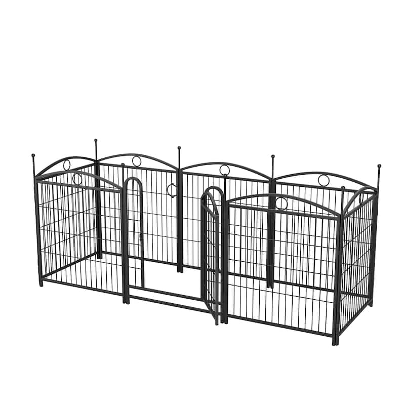 Black Iron Dog Fence Outdoor Pen Modular Rust-Resistant Design - 52” L x 52” W x 32” H