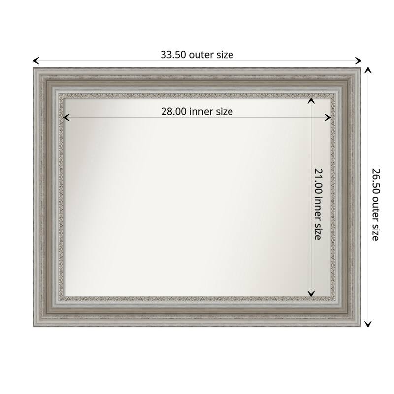 Parlor Silver Framed Non-Beveled Custom Wall Mirror, Bathroom Vanity Mirror - Outer Size: 33.5 x 26.5
