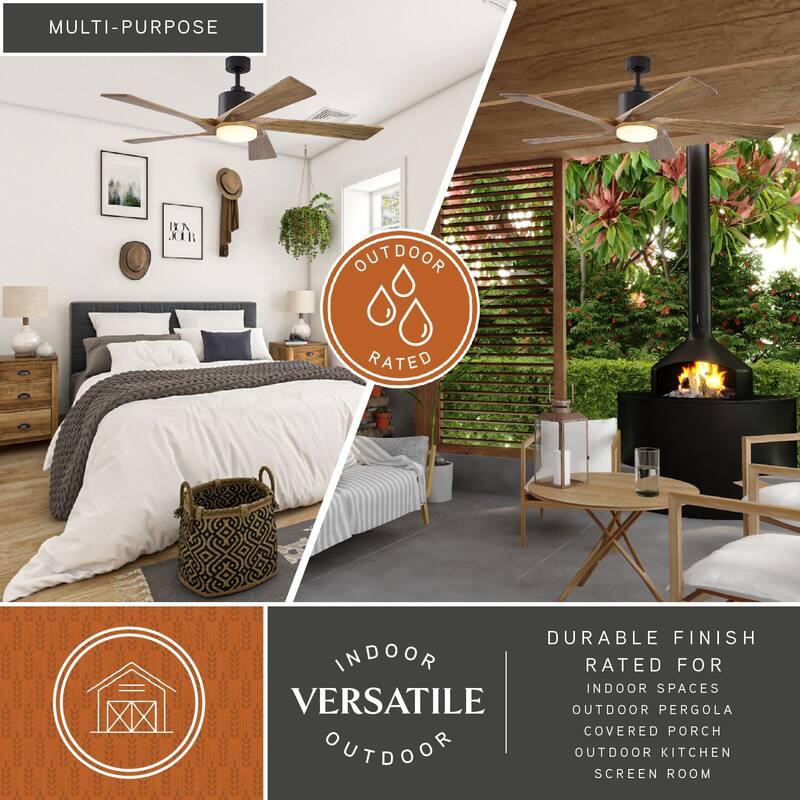 Wedgewood Black Indoor-Outdoor 60-in. DC Ceiling Fan LED Included Light Kit and Remote - 60-in W x 16.75-in H x 60-in D