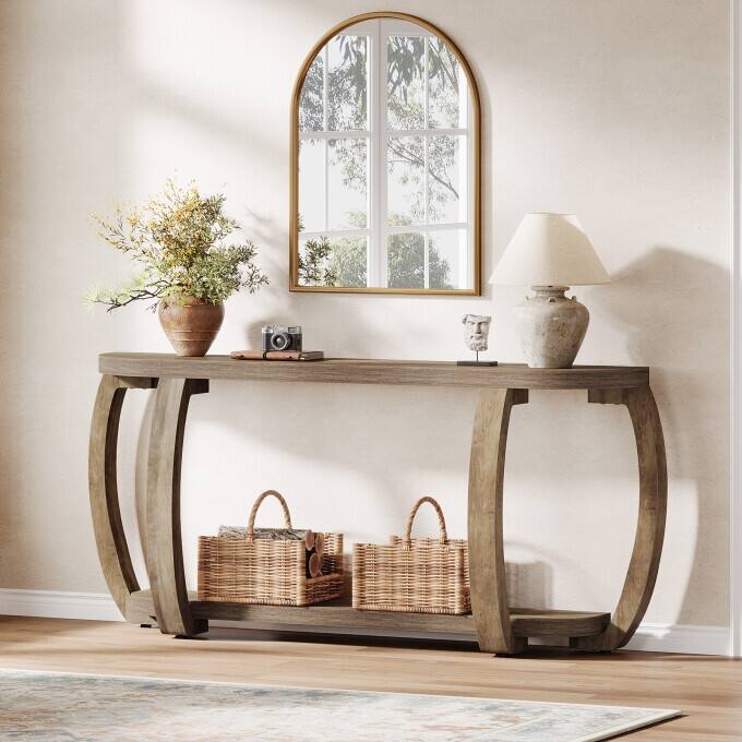 Farmhouse Wooden Console Table, 63-Inch Long Entryway Table