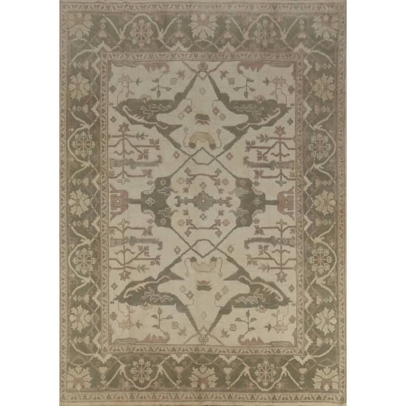 Earth Tone Oushak Indian Area Rug Handmade Oriental Floral Wool Carpet - 8'0" x 10'0"