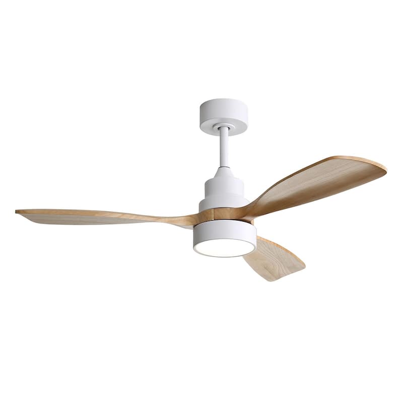 Sofucor 48"/52" Indoor Wood Ceiling Fan Light with Remote, Integrated Light Optional - 48"with Integrated Light - (Smart)White with Burlywood Blades