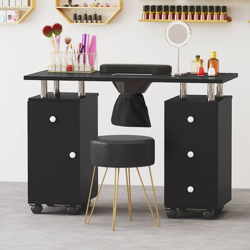 Costway Rolling Manicure Table Nail Desk with with 8 Lockable Wheels & - See Details - Black