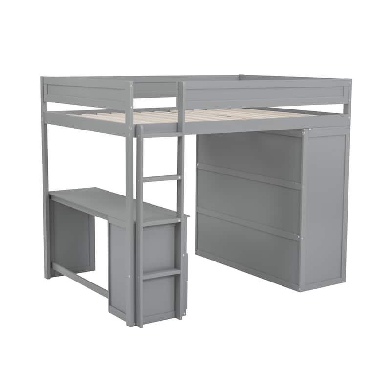 Pine Loft Bed with Wardrobes and Desk