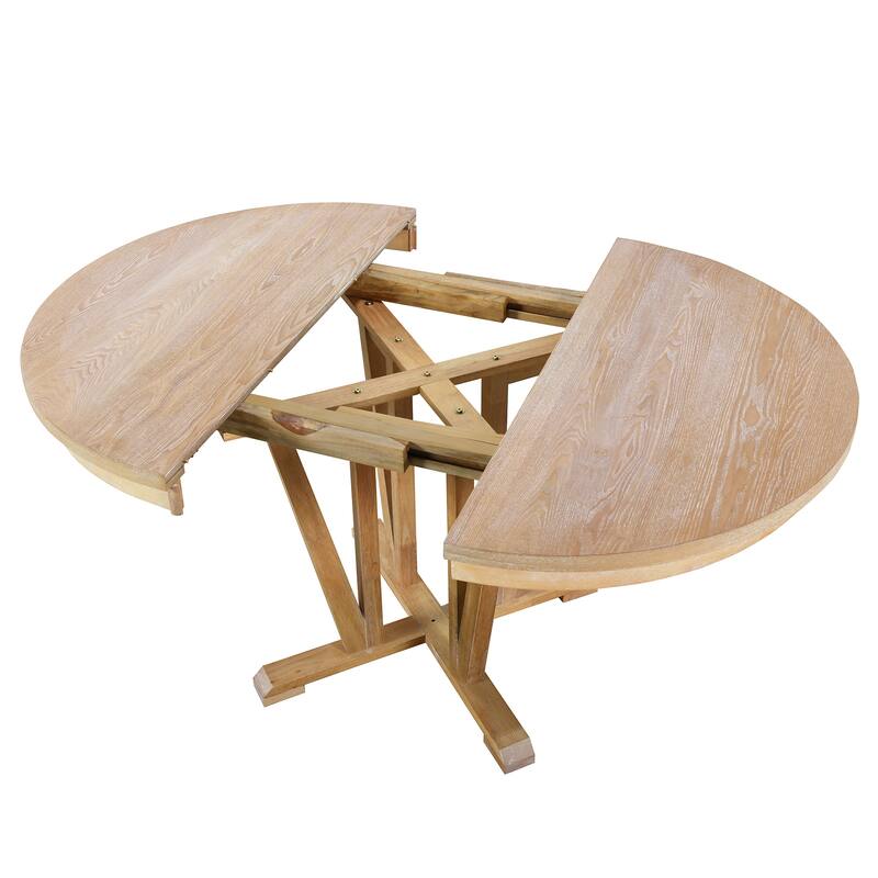 Solid Wood Extendable Round Table and X Back Chairs 5-piece Dining Set