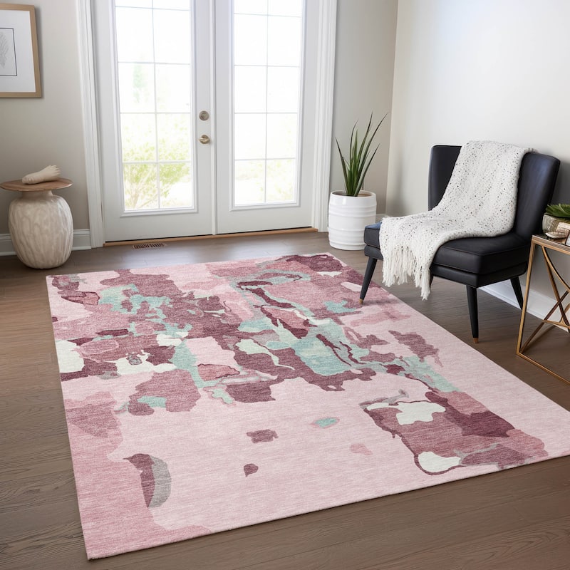 Machine Washable Indoor/ Outdoor Abstract Glam Chantille Rug - Pink - 5' x 7'6"