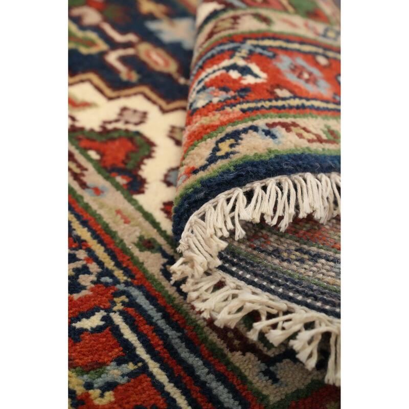 Hand Knotted Oriental 100% Wool Carpet Traditional Medallion Navy Blue & Blues Heriz (serapi) Area Rug - 5' 0'' X 3' 0''