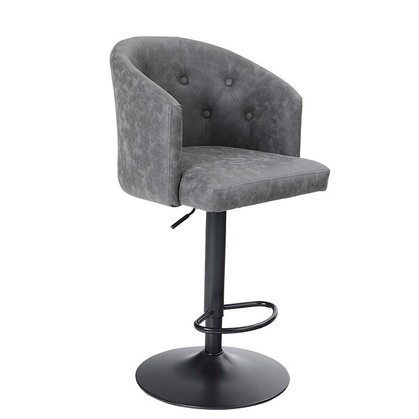 Set Of 2 Bar Stool Velvet Fabric Swivel Hydraulic Adjustable Counter Chair Gray 