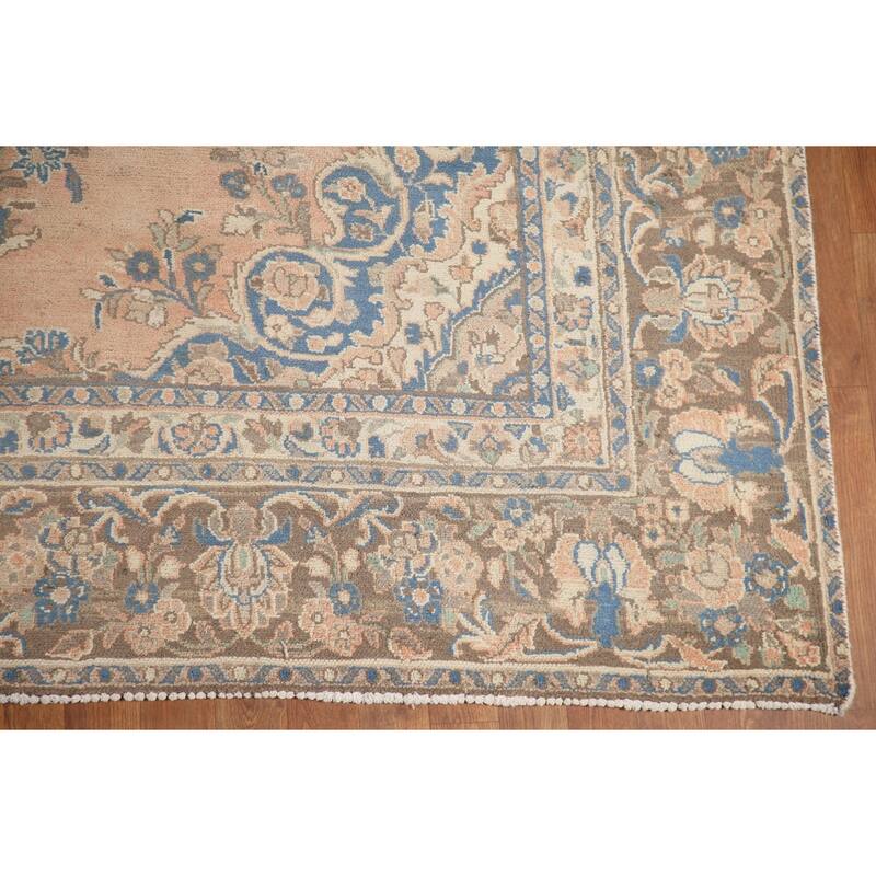 Hand Knotted Oriental 100% Wool Carpet Traditional Floral Peach Hamedan Area Rug - 11' 0'' X 7' 10''
