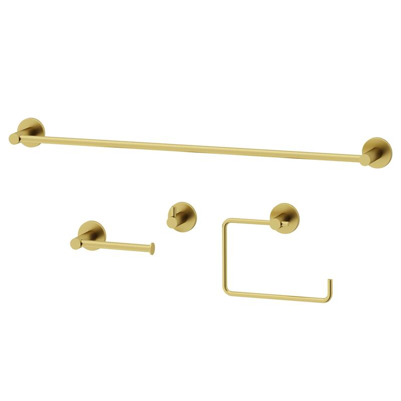 VIGO Cass 4-Piece Bathroom Hardware Accessory Set with 24 in. Towel Bar, Toilet Paper Holder, Hand Towel Holder, Hook - Matte Brushed Gold