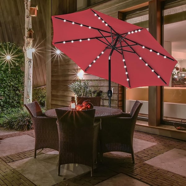 discount umbrellas patio 15ft Patio Umbrella Double-Sided Outdoor Extra Large Crank Lift Umbrella  with Solar Led Lights and Base Included - On Sale - Bed Bath & Beyond