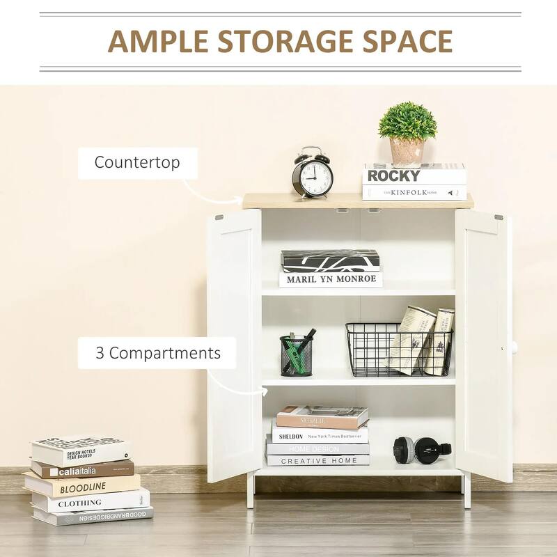 Storage Cabinet, Double Door Cupboard with 2 Adjustable Shelves