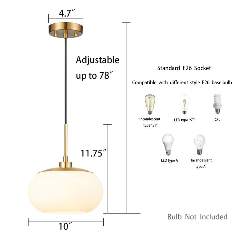 KAWOTI 1-Light Adjustable Glass Pendant