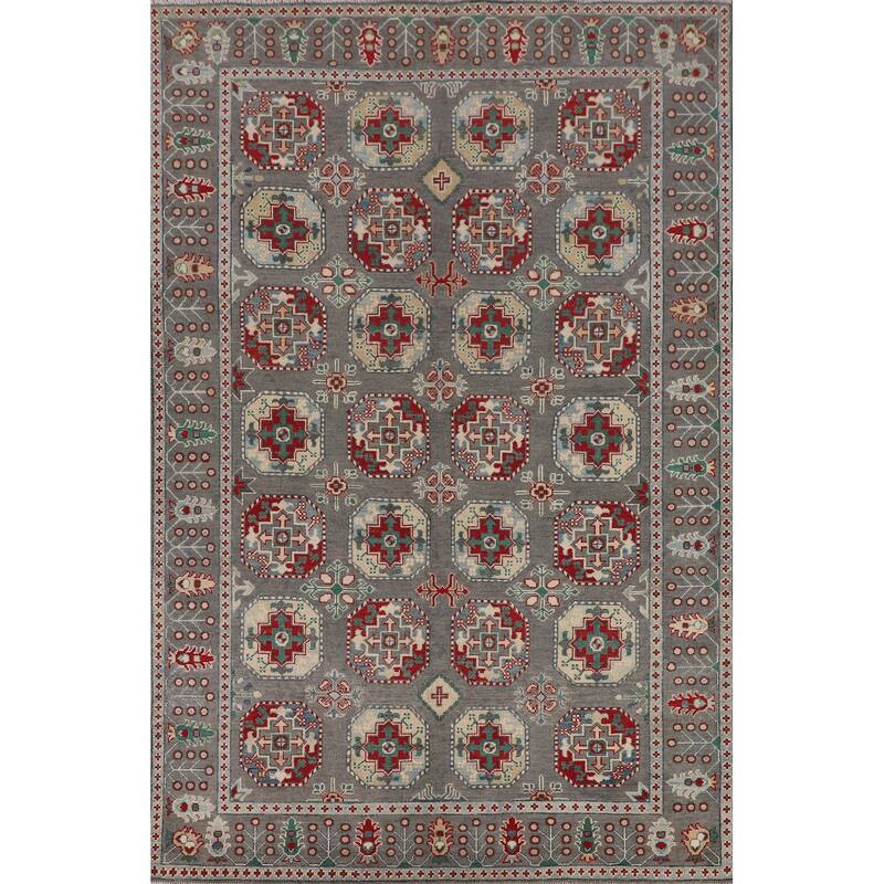 All-Over Gray Kazak Oriental Area Rug Handmade Living Room Wool Carpet - 6'8" x 9'8"
