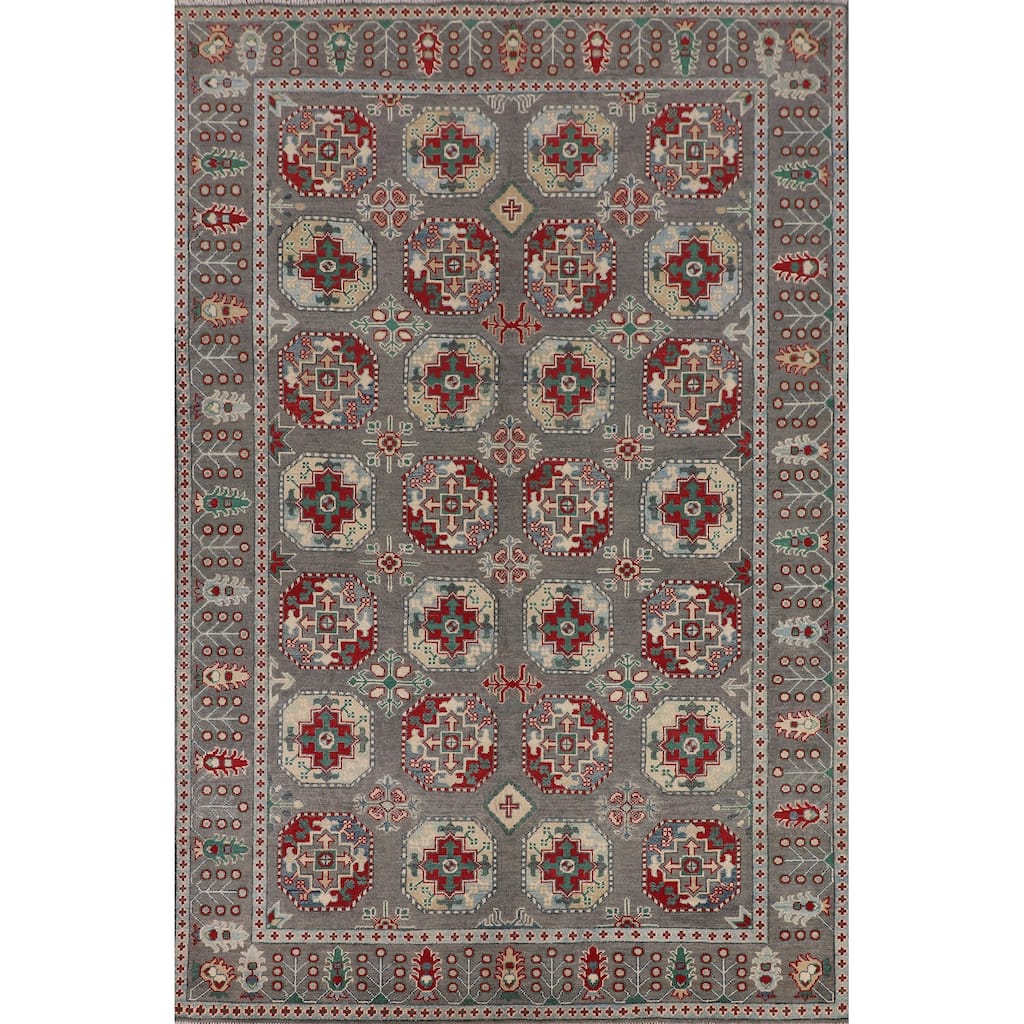 All-Over Gray Kazak Oriental Area Rug Handmade Living Room Wool Carpet - 6'8" x 9'8"