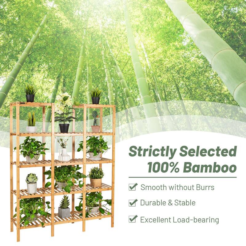 Costway Multifunctional Bamboo Shelf Flower Plant Stand Display - 45.5''L x 12.5'' W x 55.5'' H